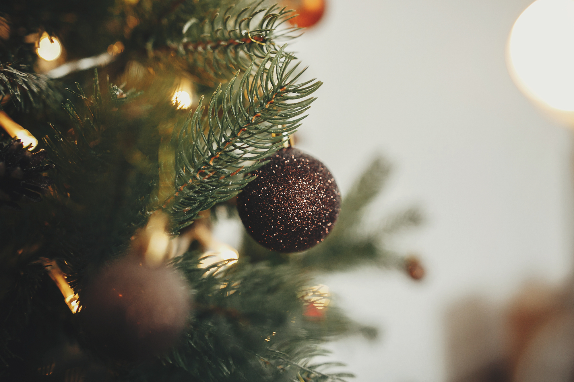 Beautiful Christmas tree with glitter ornaments